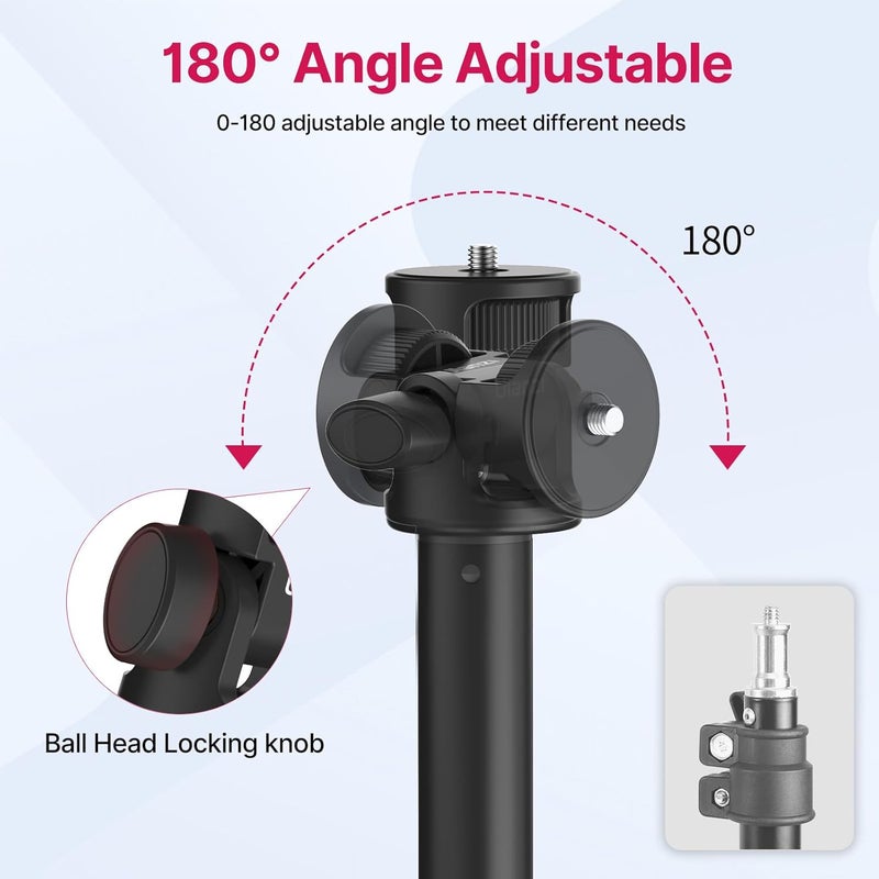 VIJIM MT-79 Extendable Photography Light Stand, 81" Portable Adjustable Light Tripod with 1/4" Screw, 360° Ball Head Camera Phone Tripod for Continute Output Lighting, Webcams, Cameras,for Pocket3 - Image 3